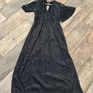 Jacquie The Label Elegant Black Silver Sparkle Midi Evening Dress